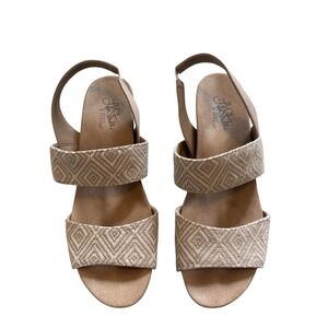 LifeStride Beige Herringbone Cork Wedge Sandals 9M - Pre-Loved Ready for Summer